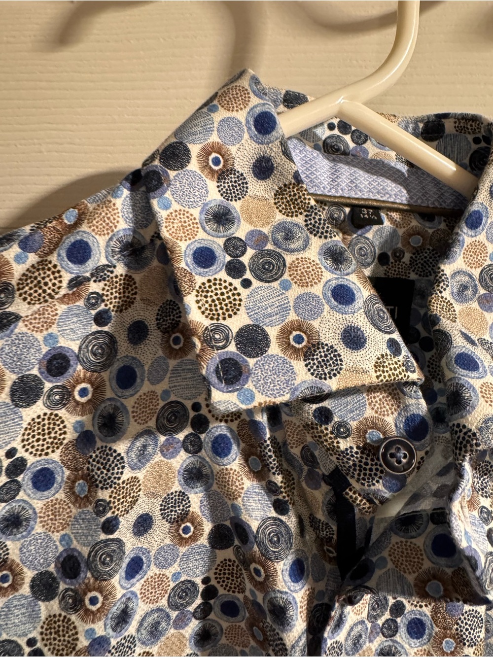 Men's Printed Button-Up Shirt in Blue and Brown
